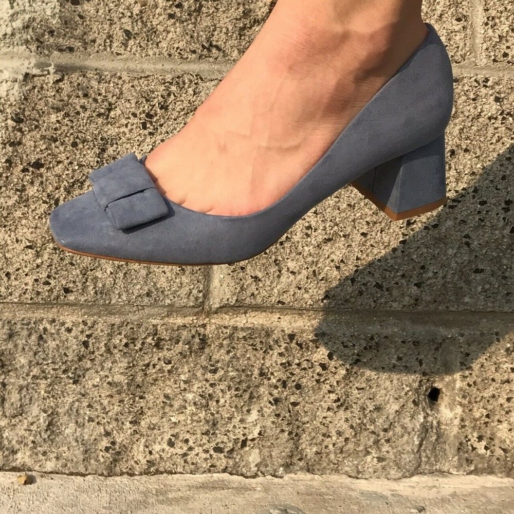ZARA Collection Burgundy Suede Bow Block Heel Pump - Picture 4 of 12